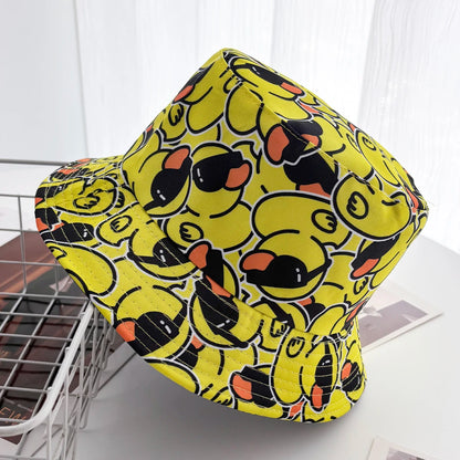 Cartoon Duck Bucket Hat Cool Cute Pattern Fisherman Hats Yellow Duck Printing Panama Cap For Men Women