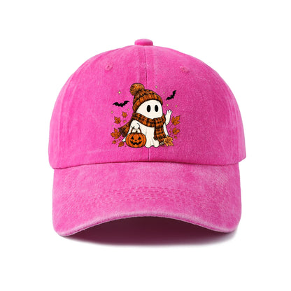 Scarf Ghost And Pumpkin Graphic Baseball Cap