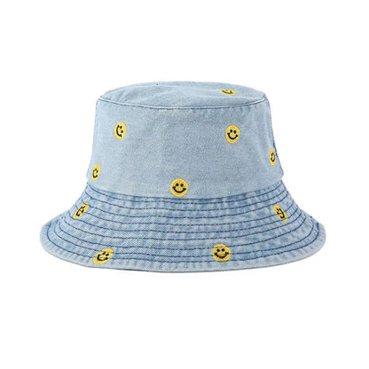 Spring Summer Strawberry Embroidery Denim Jeans Bucket Hat For Men Women