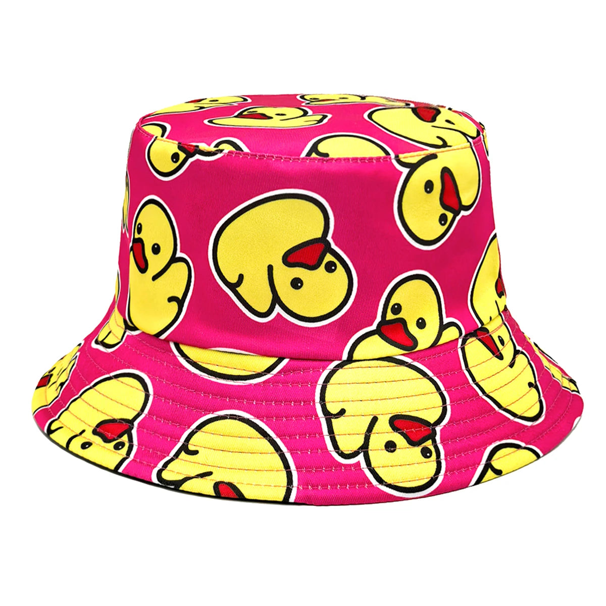 Double-sided Yellow Duck Print Pattern Panama Summer Sunscreen Fisherman Cap Bucket Hat