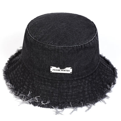 Vintage Edge Holes Denim Bucket Hat