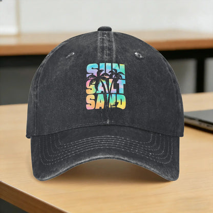 Baseball Cap Funny Sun Salt Sand Vacation Beach Vintage 70s Retro Cute Summer