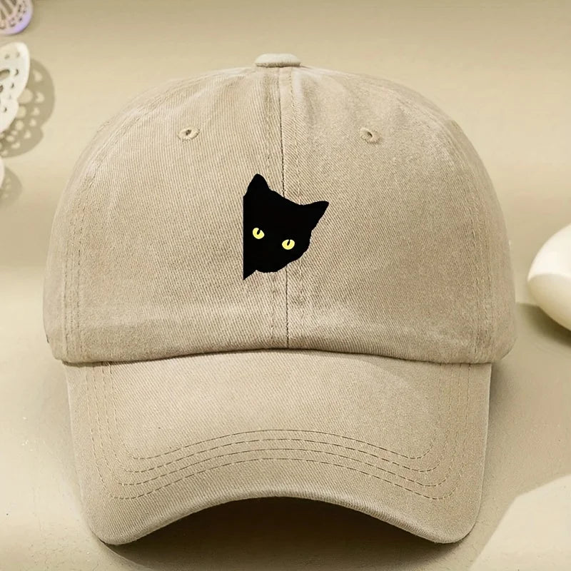 Cartoon Half Body Black Cat Print Baseball Cap