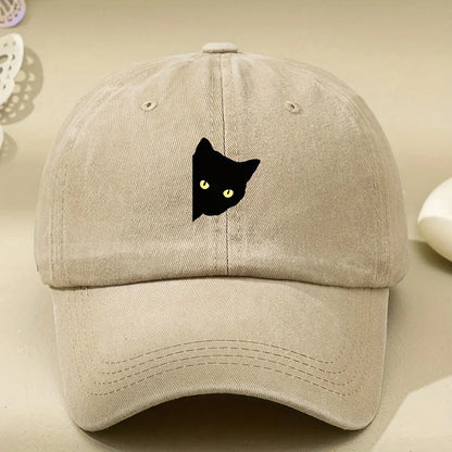 Cartoon Half Body Black Cat Print Baseball Cap