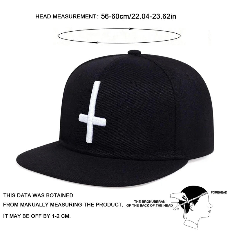 Unisex Flat Cross Embroidery Hip-Hop Hats Spring Autumn Adjustable Snapback Caps
