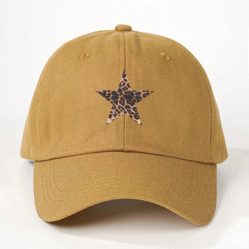 Leopard Print Star Soft Cotton Baseball Cap Unisex