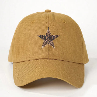 Leopard Print Star Soft Cotton Baseball Cap Unisex