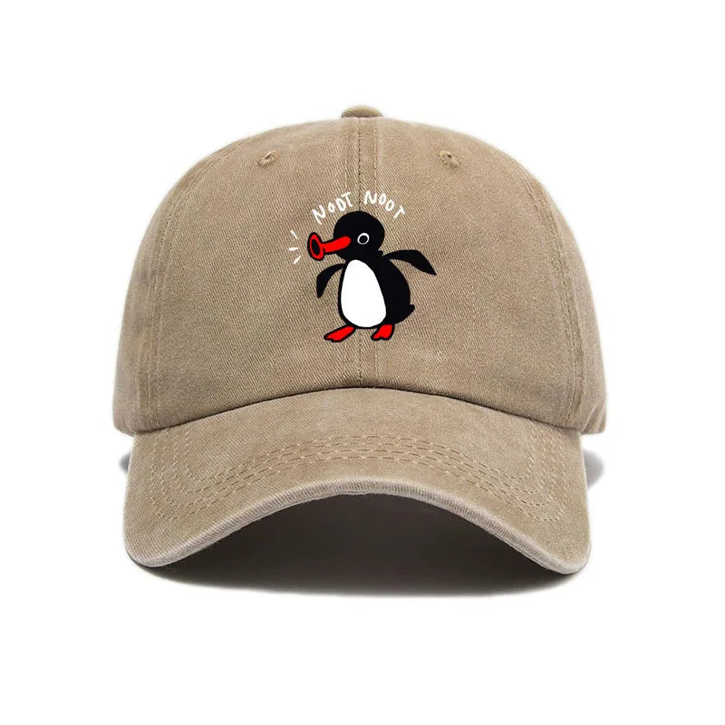 Cross-Border Hottest Curved Brim Wash Cotton Baseball Cap Cartoon Penguin