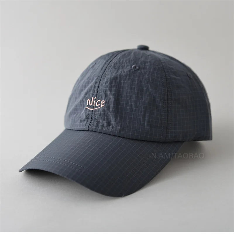 Quick Dry Baseball Cap With Letter Embroidery & Plaid