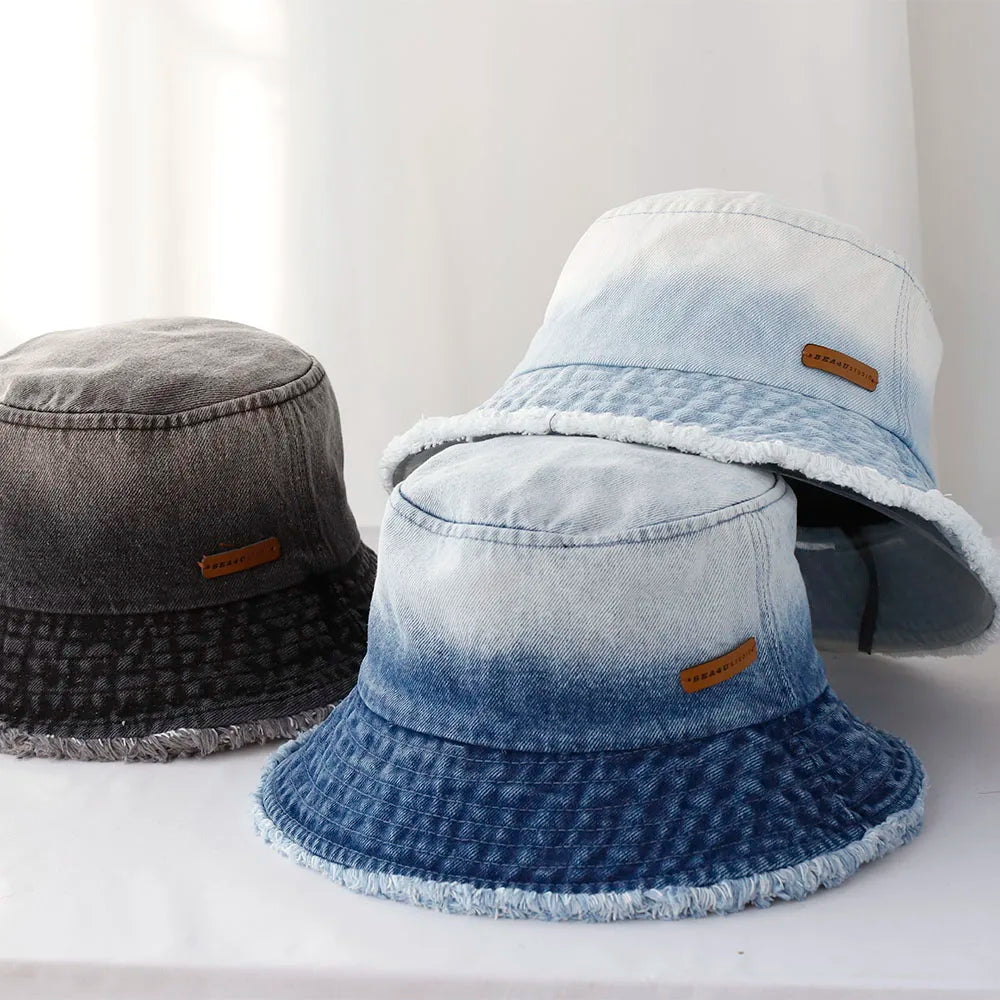 Cool Blue Cowboy Bucket Hat with String Men Denim Beach Sun Hat for Women