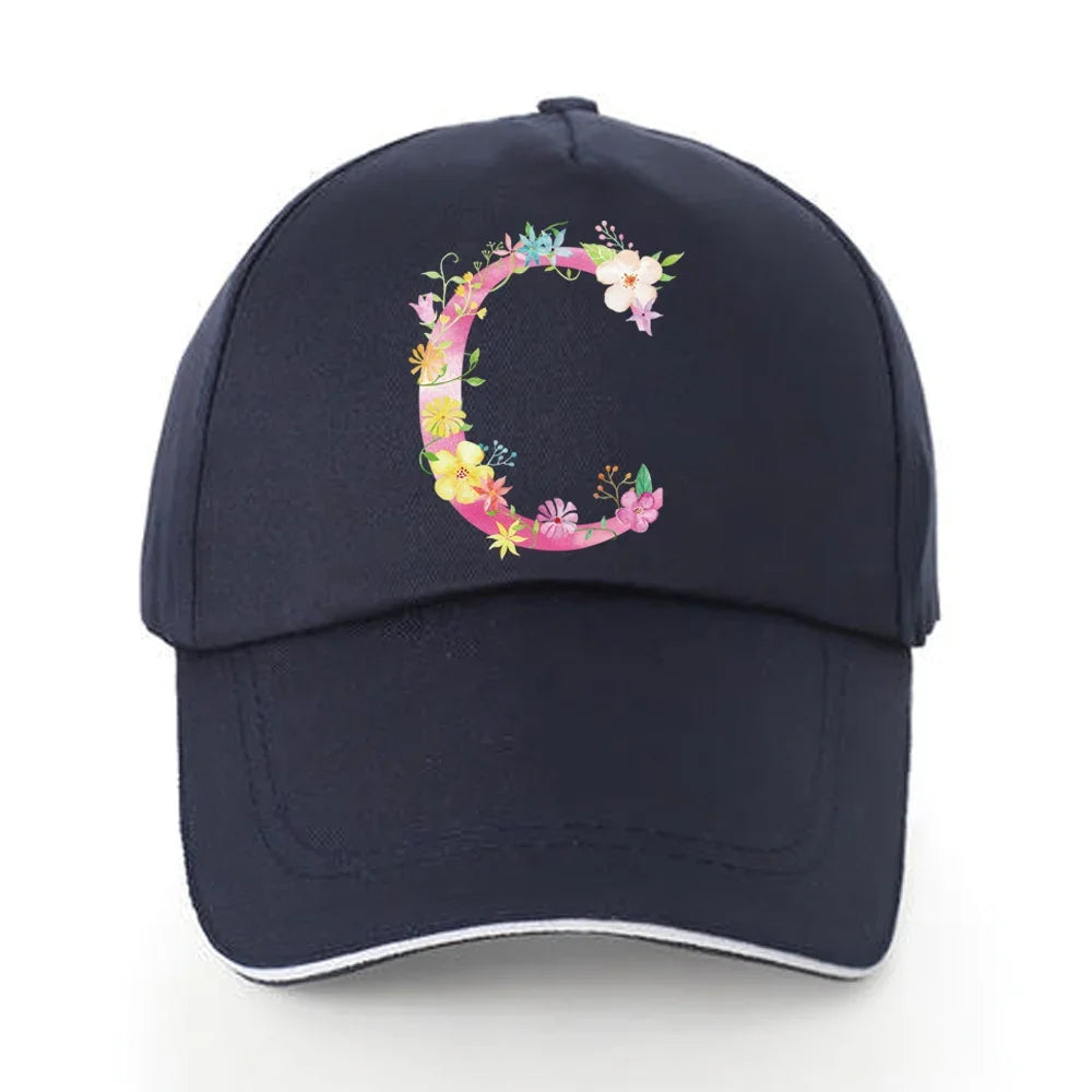 Men Baseball Cap Pure Cotton Adjustable Back Buckle Hat Pink Letter Print
