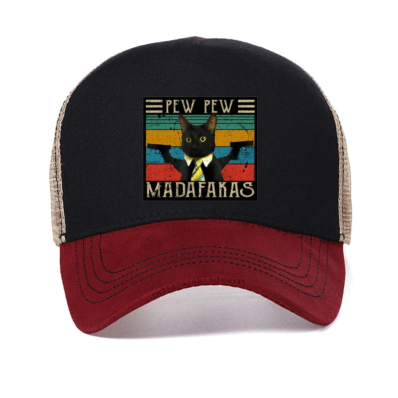 Funny Cat Pew Pew Madafakas Print Baseball Cap