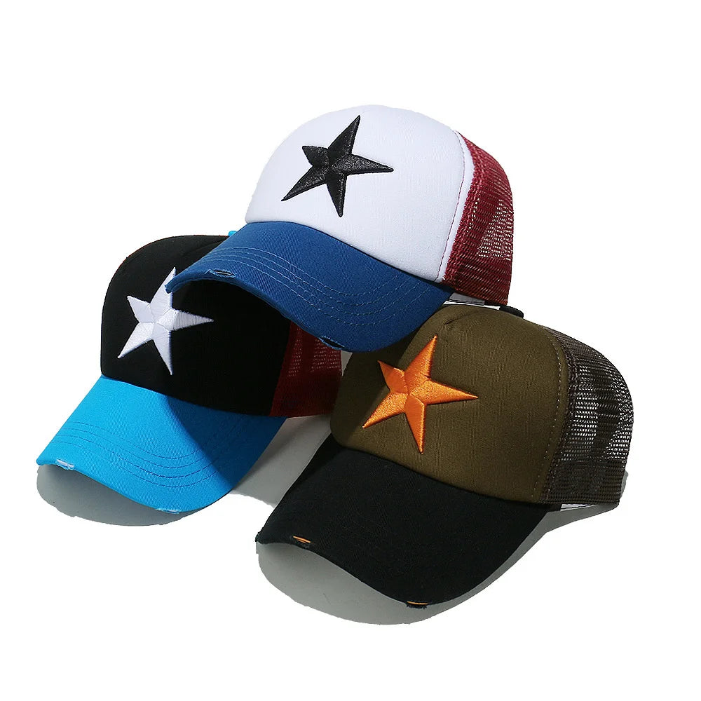 Streetwear 3D Star Embroidery Mesh Baseball Cap