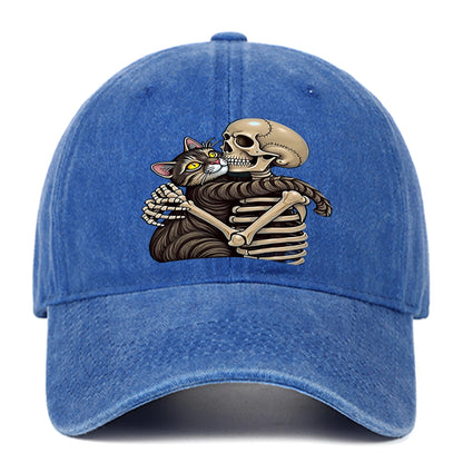 Cat And Skeleton Printed Baseball Hat For Men And Women