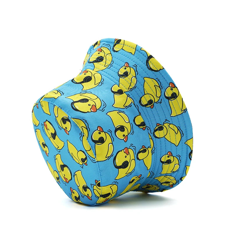Top Music Duck Bucket Hat Earphone Headphone Pop Cartoon Printing Pattern Fisherman Hats