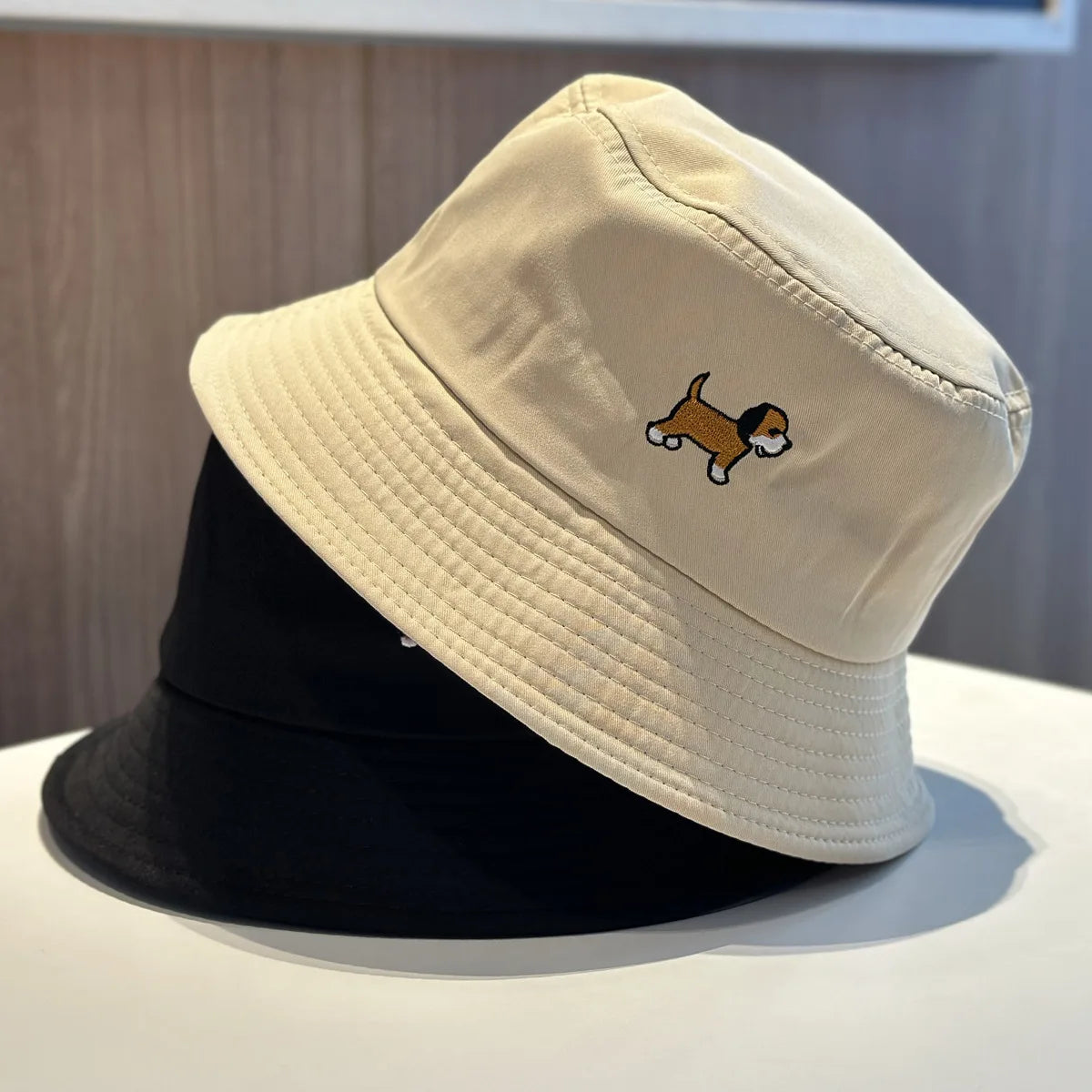 And Simple Embroidered Puppy Fisherman Hats Bucket Hat