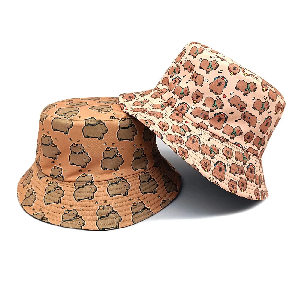 Cartoon Capybara Bucket Hat Animal Printing Pattern Fisherman Hats