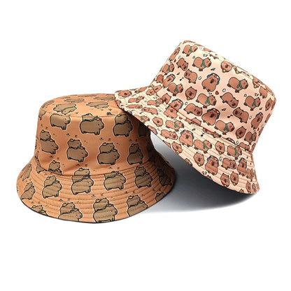 Cartoon Capybara Bucket Hat Animal Printing Pattern Fisherman Hats