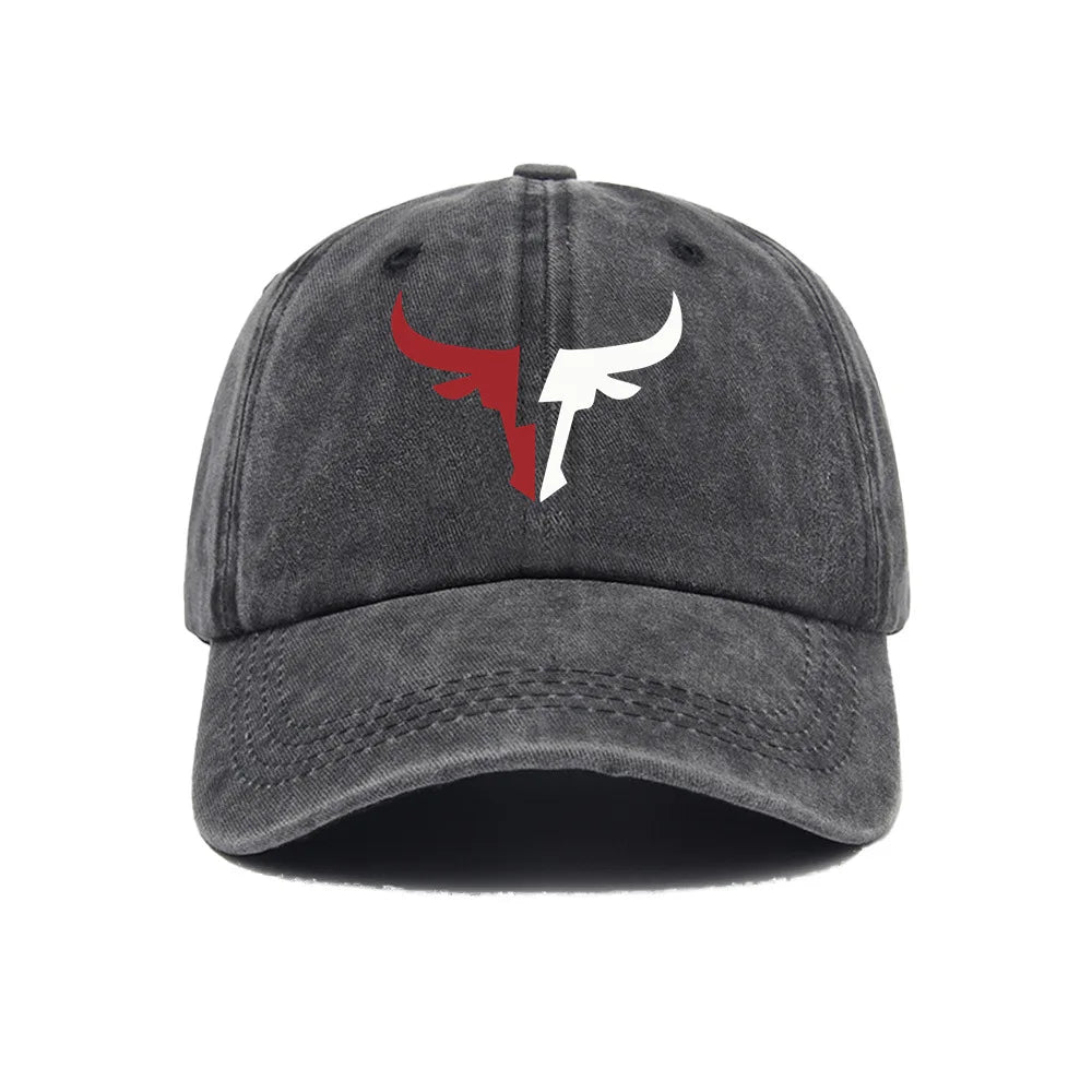Bull head print baseball cap, vintage men's and women's duckbill cap