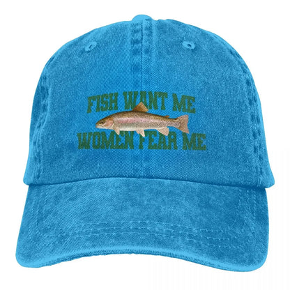 Pure Color Dad Hats Fish Want Me Women Fear Me Meme Classic Baseball Caps
