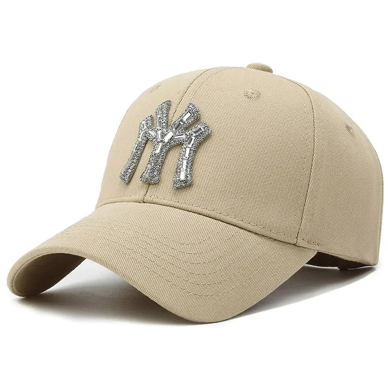 Women Cotton Solid Color Baseball Cap Men Classic Retro Diamond Letters