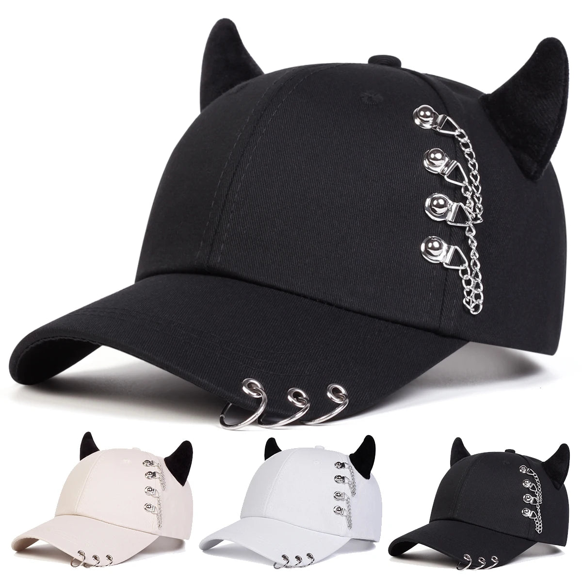 Unisex Circular Lron Ring Cow Horn Personality Baseball Caps