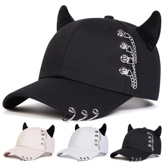 Unisex Circular Lron Ring Cow Horn Personality Baseball Caps