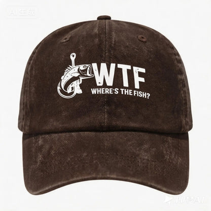 Where Is the Fish WTF Distressed Baseball Cap