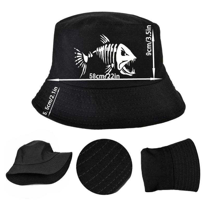 Men Outdoor Fishing Cap Bucket Hat Golf Hunting Caps With Cartoon Fish Bones
