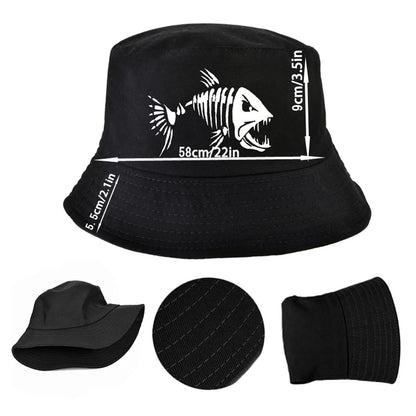 Men Outdoor Fishing Cap Bucket Hat Golf Hunting Caps With Cartoon Fish Bones