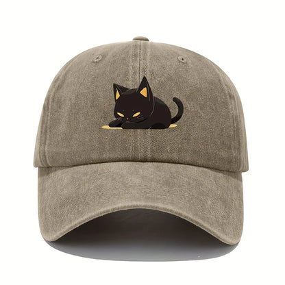 Retro Style Black Cat Printed Baseball Cap With Adjustable Sun Protection