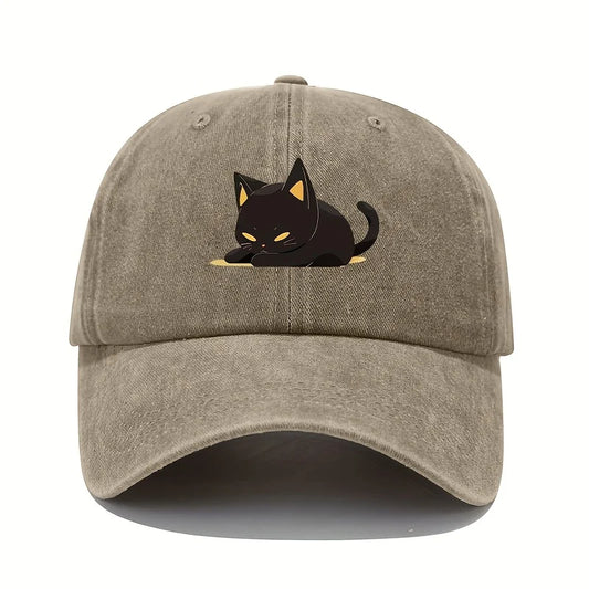 Retro Style Black Cat Printed Baseball Cap With Adjustable Sun Protection