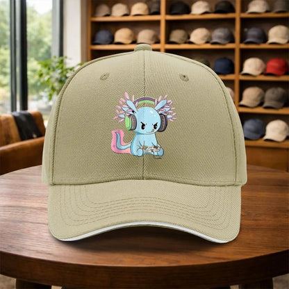 Gamer Axolotl Headphone Print Baseball Cap