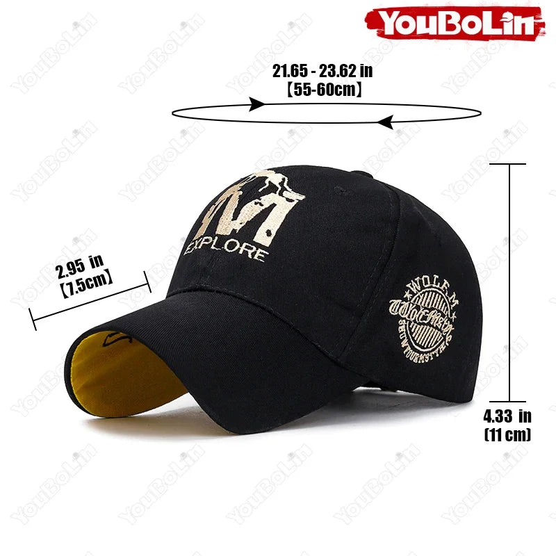 M letter Wolf Totem Embroidery Cotton Adjustable Hard Top Baseball Cap