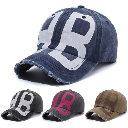 New Unisex BB Letter Printed Distressed Washed Hole Baseball Cap