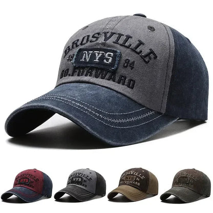 Four Seasons Men Baseball Cap Casual Distressed Cotton Letter Embroidered Cap Bent Brim Dome