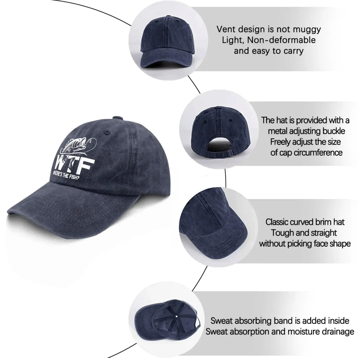 WTF Where's The Fish Baseball Cap