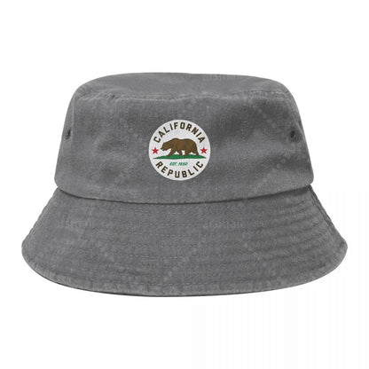 California Republic Sticker Unisex Cotton Bucket Hats