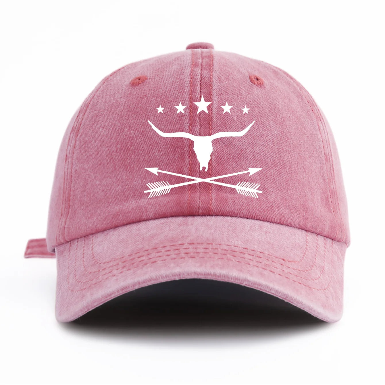 Bull Print Washed Baseball Cap For Adults