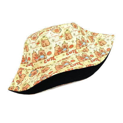 Cartoon Capybara Bucket Hat Animal Printing Pattern Fisherman Hats