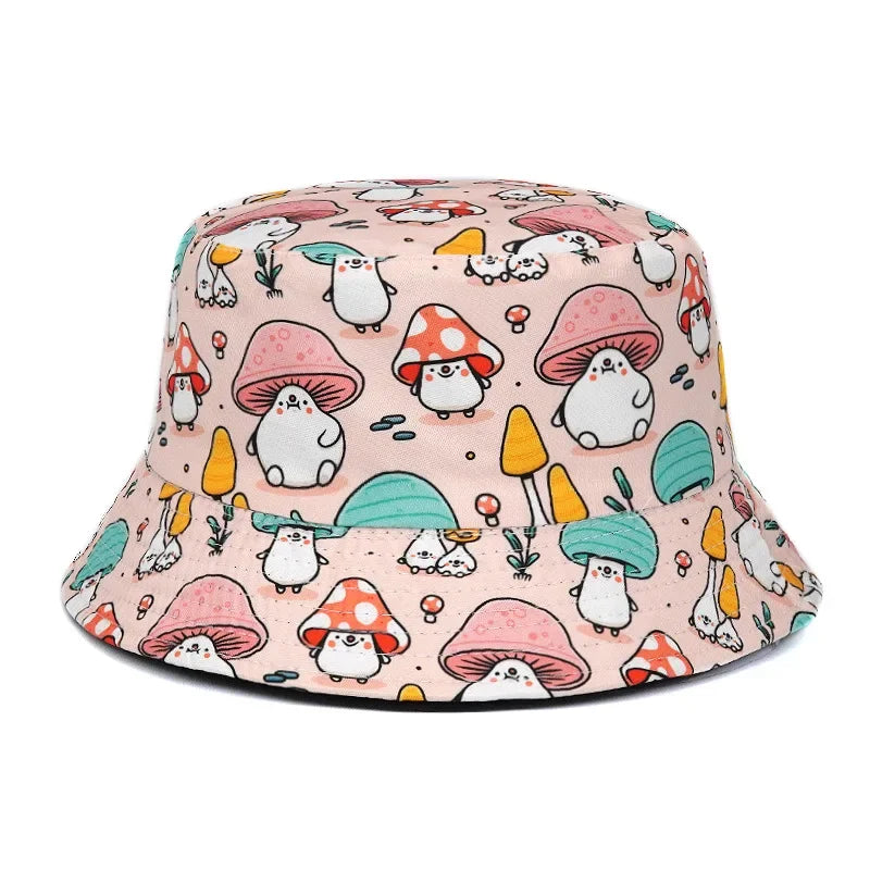 Panama Bucket Hats Animal Letter Print Fisherman Hat For Women Men