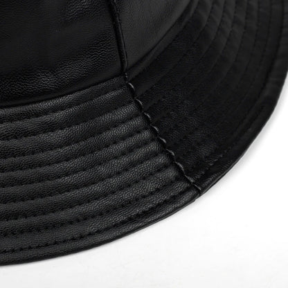 Bucket Hat Faux Leather Bucket Hats PU Leather Solid Top Men's And Women's