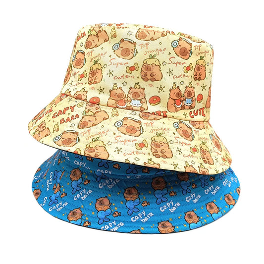 Cartoon Capybara Bucket Hat Animal Printing Pattern Fisherman Hats
