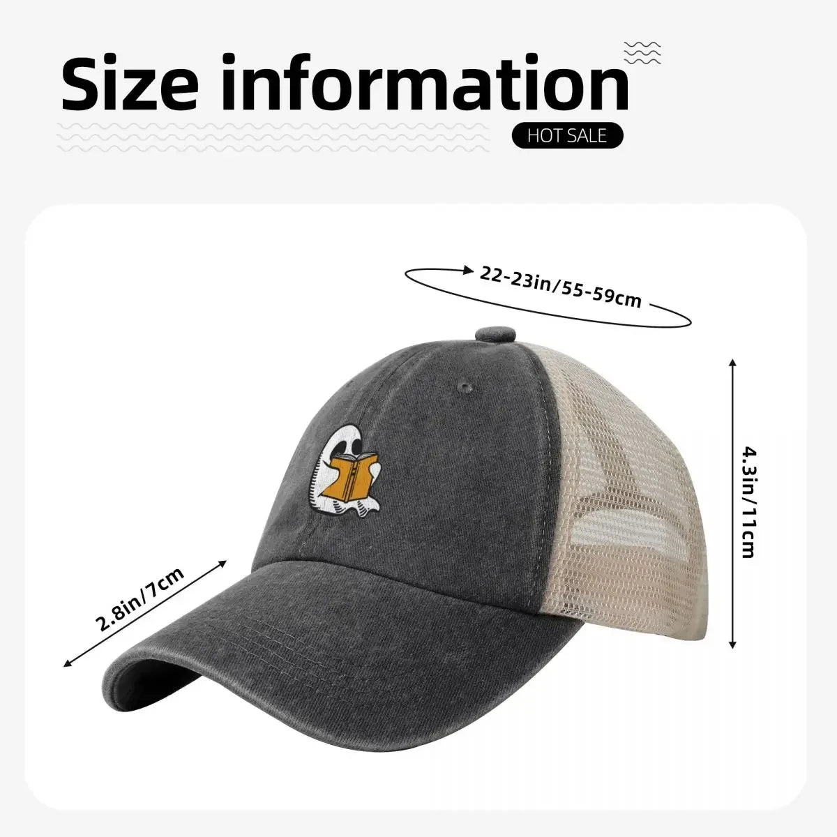 Booooks! Halloween Ghost Cowboy Mesh Baseball Cap Derby Hat Vintage Golf Women Men's