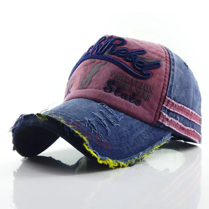 Practical Men Baseball Cap Women Retro Canvas Denim Letters Patchwork Vintage