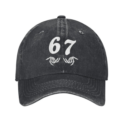 Summer Funny Six Seven 6 7 Meme Halloween 67 Skeleton Hand Baseball Cap