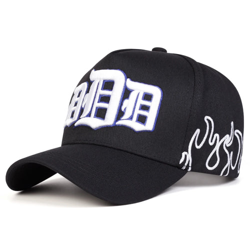 Unisex Gothic D Letter Flame Embroidery Baseball Caps Spring and Autumn Outdoor