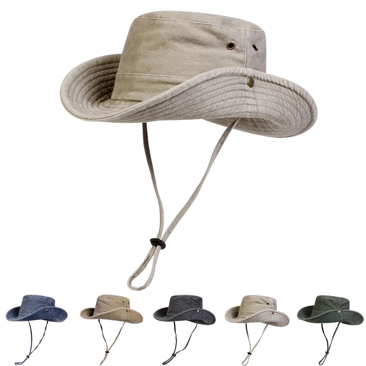 Men Big Eaved Solid color Washed Bucket Hats
