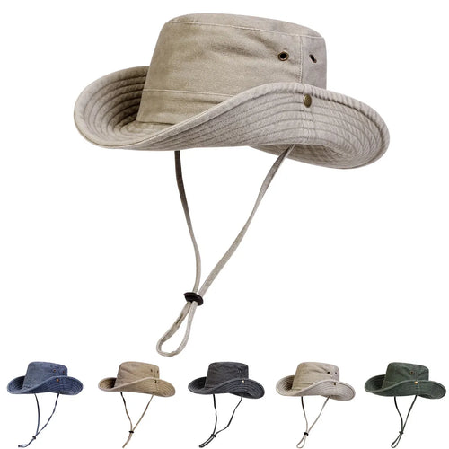 Men Big Eaved Solid color Washed Bucket Hats