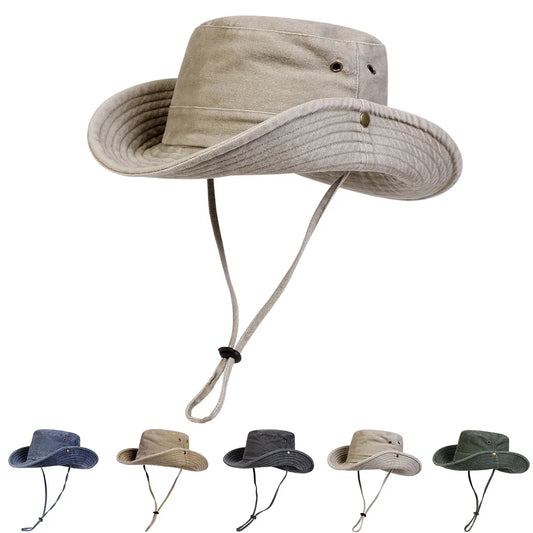Men Big Eaved Solid color Washed Bucket Hats